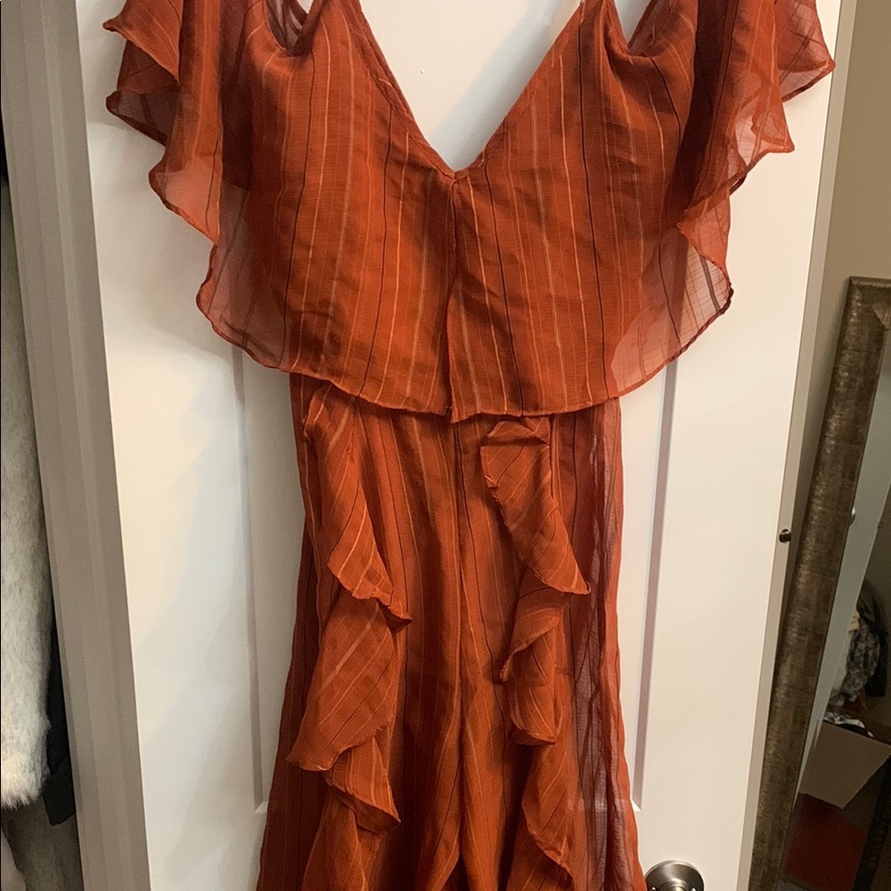 Elegant Rust Orange Ruffle Jumpsuit